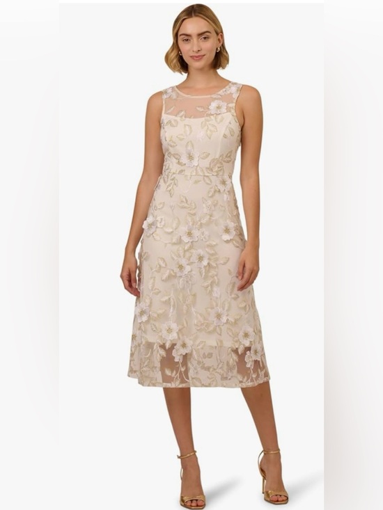 Adrianna Papell Dresses & Skirts - NWT Adrianna Papell Floral Embroidery Fit & Flare Ivory Midi Dress Size 12